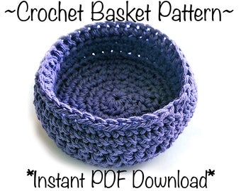 May include: A purple crochet basket pattern, with the text "~Crochet Basket Pattern~" and "*Instant PDF Download*" on the image.