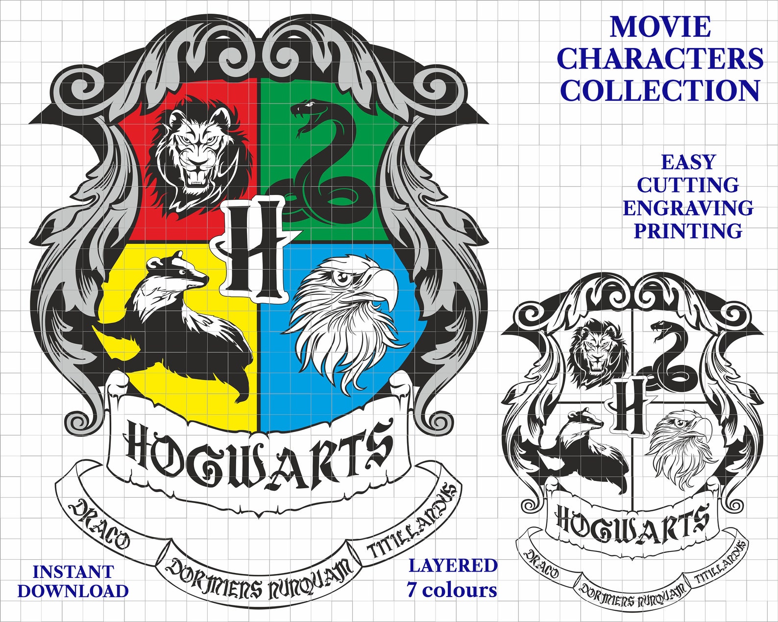 Hogwarts SVG logo emblem vector file layered Cricut Silhouette | Etsy