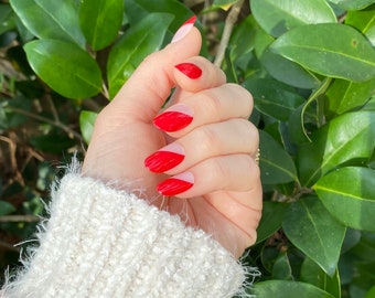Red & White Patriotic July 4th Press On Nails | Abstract French Tip Summer Mani | Independence Day Press On Nails