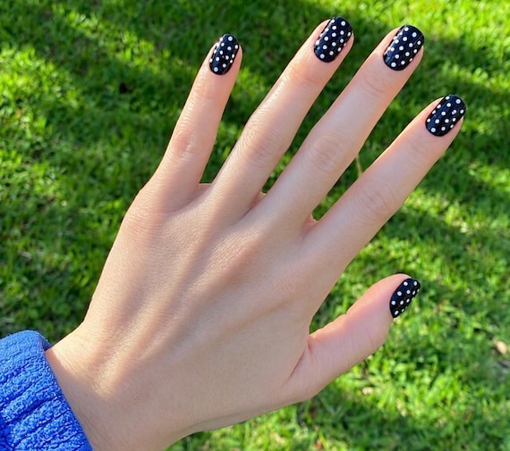 October Black Polka Dot Square Press On Nails: Glossy Short Fall Nails