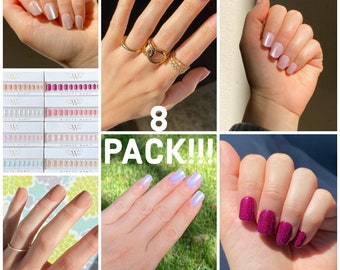 8 PACK BUNDLE - Short, Square Cat Eye, Glazed Donut, Glitter, Press On Nails, Pearlescent Reusable Nails, False Glue On Nails