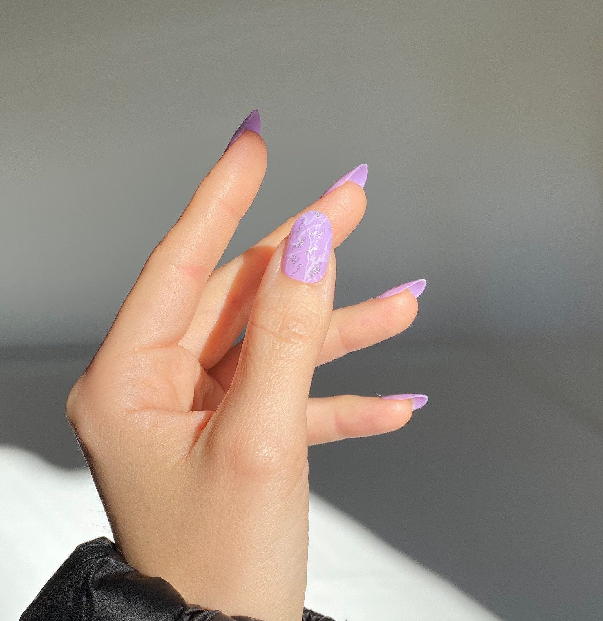 Silver Purple Quartz Press on Nails Glitter Nails - Etsy