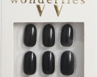 Black, Round Oval Press On Nails | Medium Length Nails | Reusable Nails | False Nails | Glue On Nails | Winter Mani