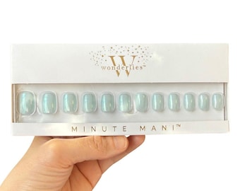 Ice Blue Chrome Press On Nails: Short Square Reusable Mani