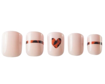 Soft Pink Tortoise Shell Heart Nails | Press On Nails | Manicure | Salon Style Manicure | Fake Glue On Nails | False Nails | Reusable Nails