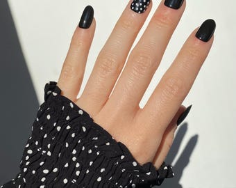 Jet Black Polka Dot Press On Nails | Reusable Square False Nails