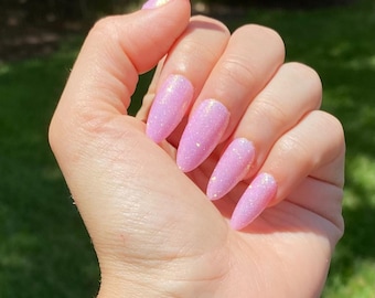 Knallpinkes Glitzer-Mandel-Press-On-Nagelset, wiederverwendbare Nägel