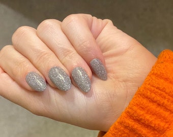 New Years Sparkling Glitter Press On Nails | Medium Almond Fake Nails | Glue On Winter Nails