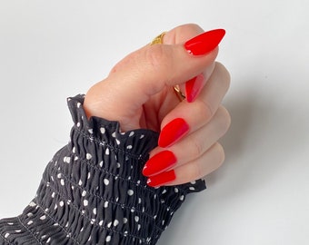 Red Press On Nails SZ Long Length | Stiletto Nails | Hot Nails | False Nails | Glue On Nails | Stick On Nails | Fire Red Nails