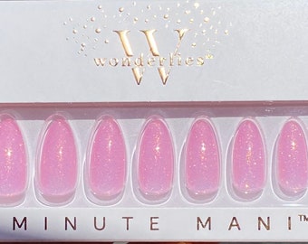 Hot Pink Glitter Almond Press On Nail Set, Reusable Nails