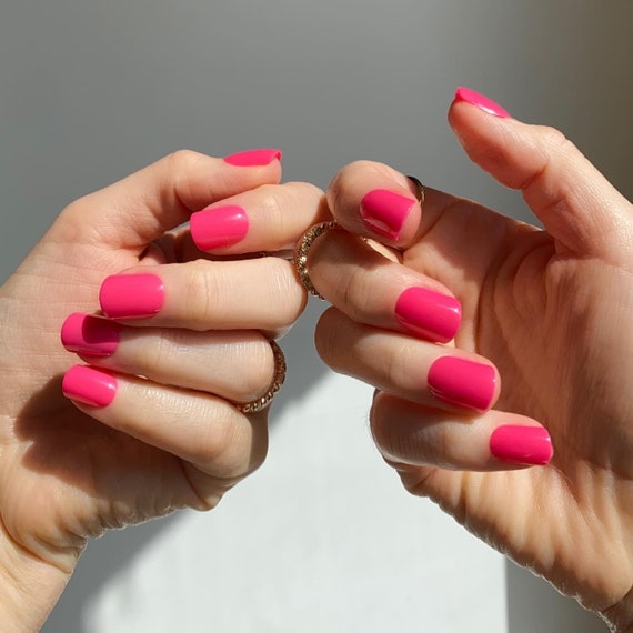 Beach Pink Yourself Mani Set Hot Summer Pink Short Square Etsy