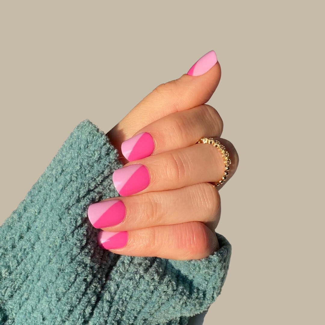 Short Pink Lavender Press on Nails Colorblock Abstract Glue - Etsy
