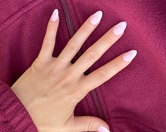 Pink White Tip French Manicure Press On Nails | Short Almond Nails | Artificial Glue On Nails | Spring Wedding Mani | Trending Tips