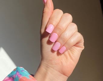 Pink Pom Pom Press On Nails | Fake Nails | Reusable Nails | Glue On Nail | Stick On Nails | At home manicure