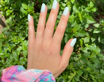 Spring Mint Press On Nails | Mint Green Oval Nails | Reusable False Glue On Nails | Birthday Gift for her | Press On Nails Short