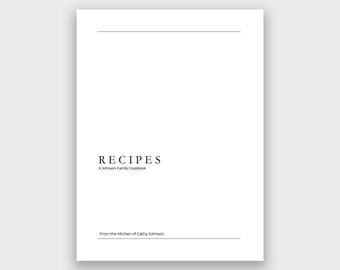 Editable Recipe Book Template 2 |  Modern Minimal | Printable Recipe Binder | Family Cookbook Template | Printable Cookbook | Recipe Books