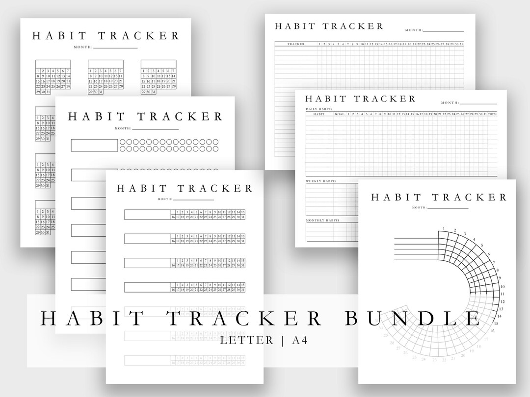 Habit Tracker Bundle Template 0017 | Modern Minimal | Printable Monthly ...