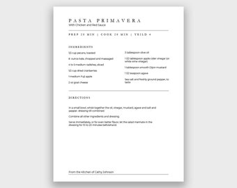 1 Recipe Template | Editable Recipe Book | 0009 | Modern Minimal | Printable Recipe Binder | Family Cookbook Template | Printable Cookbook