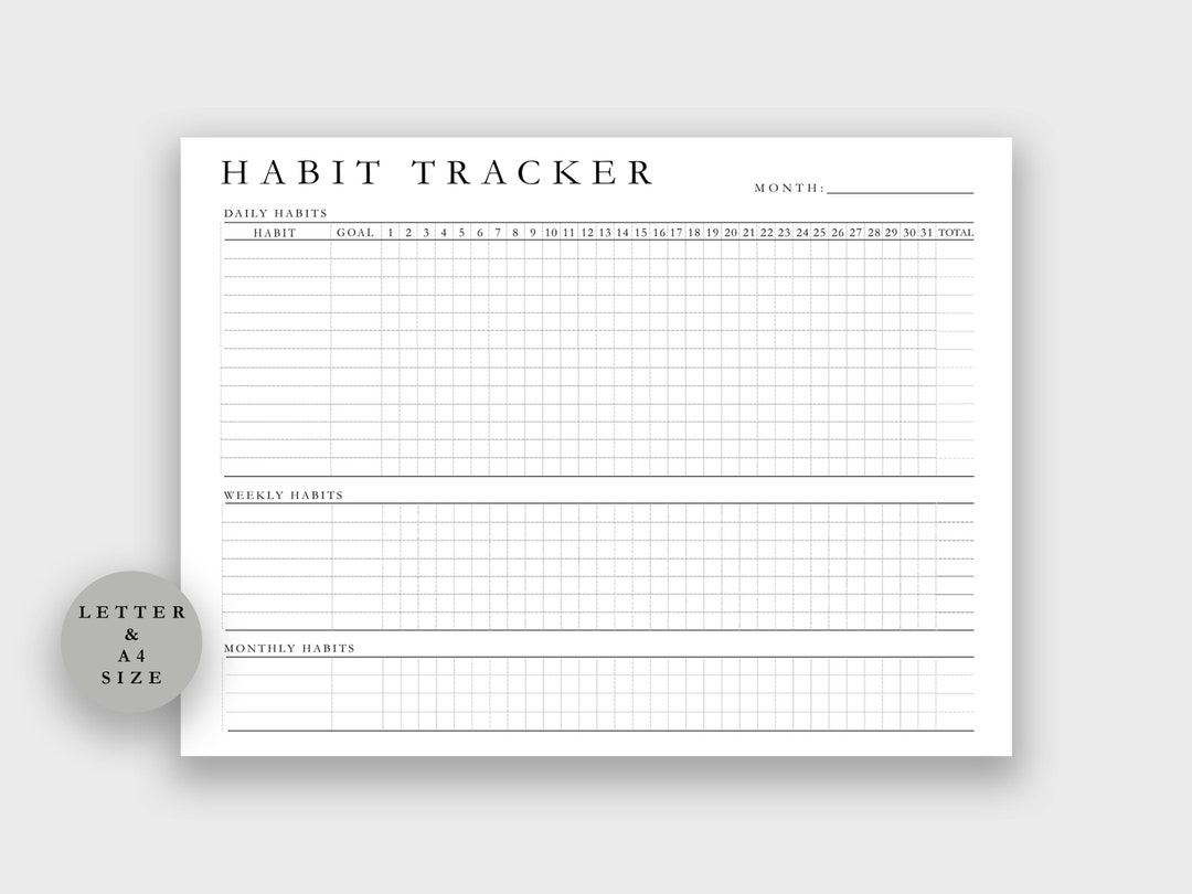 Habit Tracker Template 0011 | Modern Minimal | Printable Monthly Habit ...