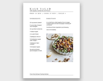 May include: A recipe for kale salad with apples, cranberries, and pecans. The ingredients include kale, pecans, cranberries, apple, goat cheese, olive oil, apple cider vinegar, Dijon mustard, and agave. The instructions are to whisk together the oil, vinegar, mustard, agave, salt, and pepper, then combine all other ingredients and serve immediately.