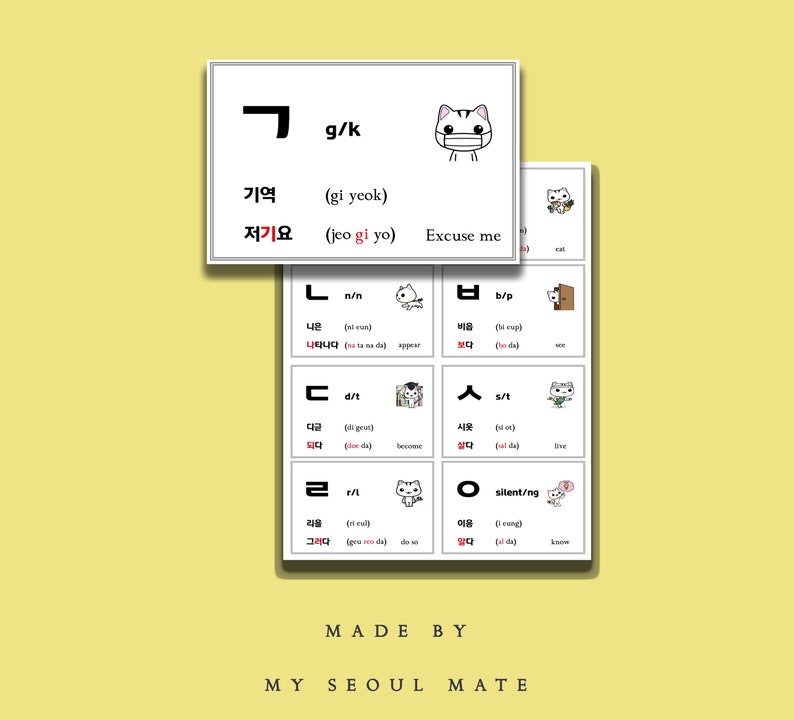 Korean Hangul Printable Study Flashcards by Myseoulmate - Etsy