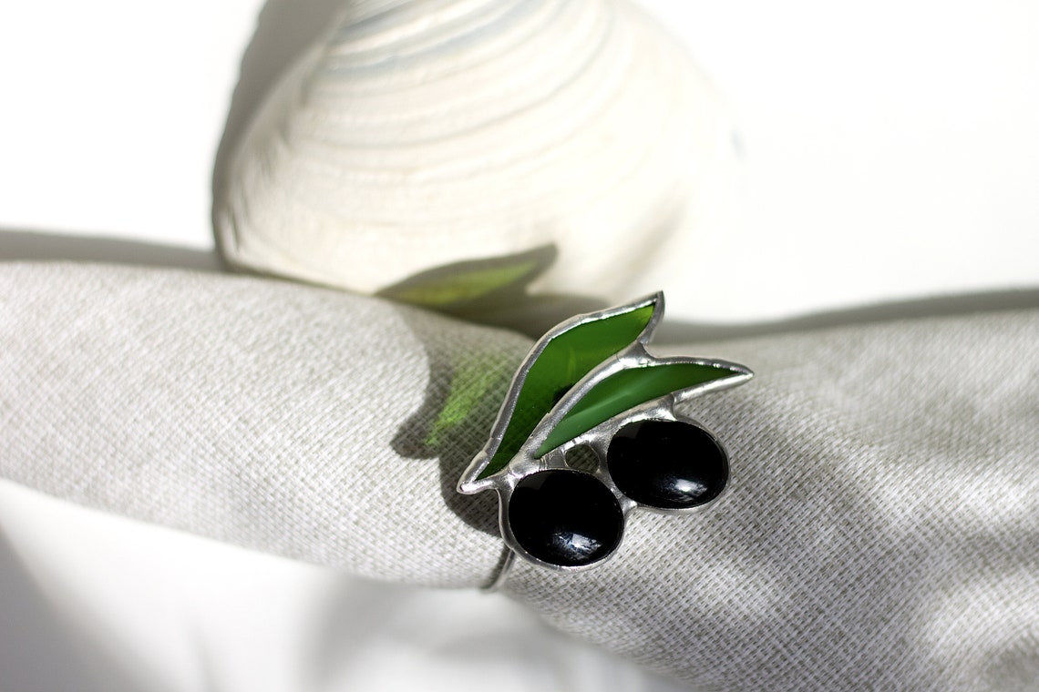 Stained glass napkin rings set olive branch napkin holders Etsy