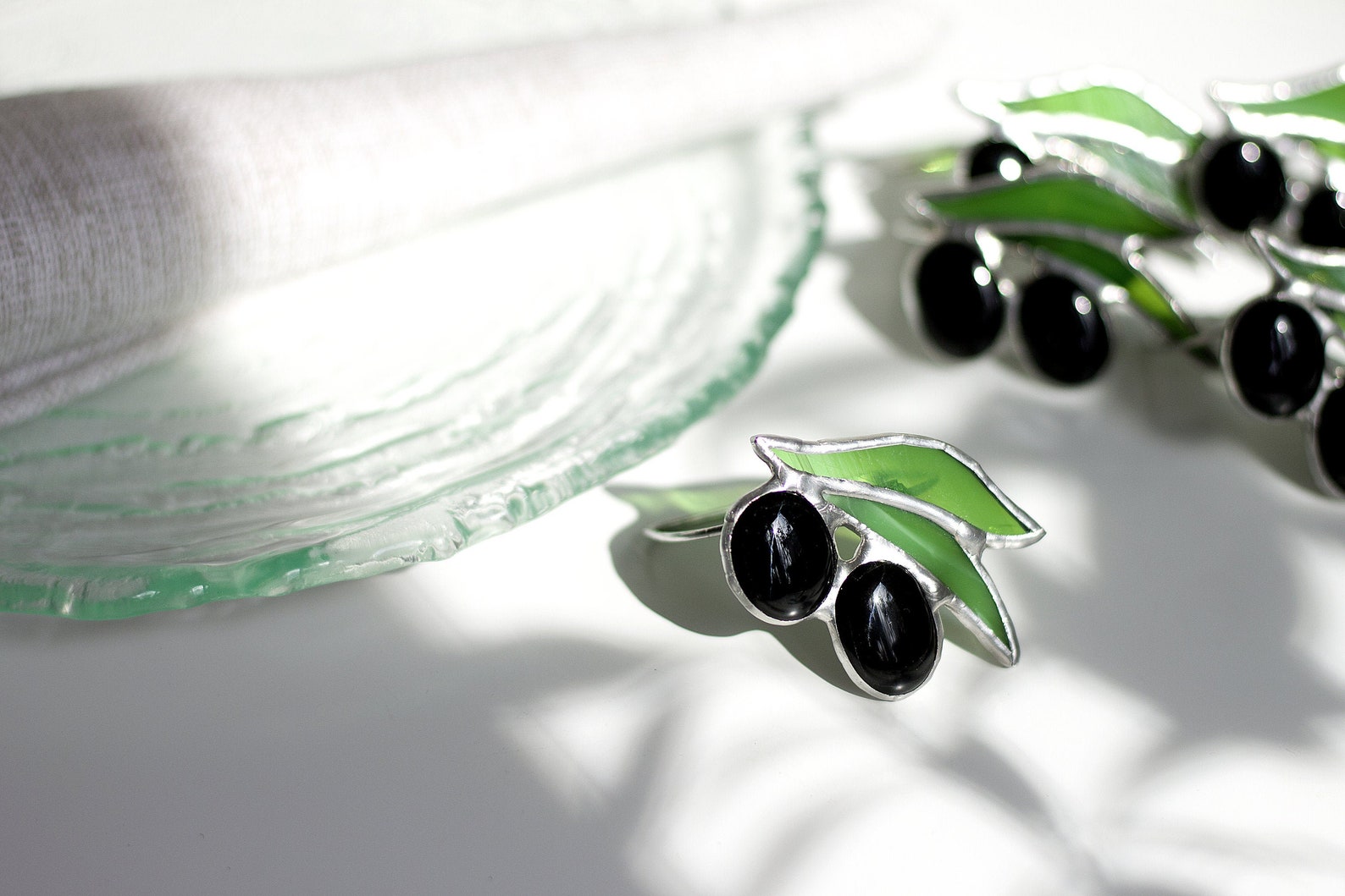 Stained glass napkin rings set olive branch napkin holders Etsy