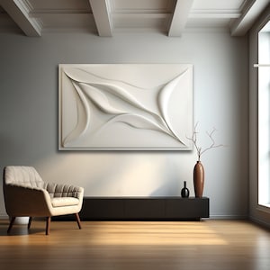 Große beige Holzskulptur Wandkunst, moderne minimalistische Wandbehang Wohnkultur, 3D Vision