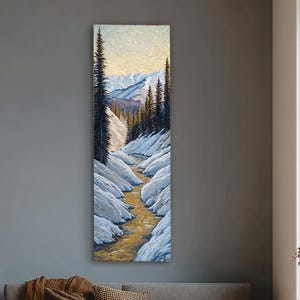 Long Narrow Mountains and Rivers Wall Art, Tall and Thin Canvas wall art, Tree Wall art, Vertical Wall Art, Long Vertical Wall Art