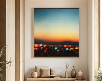 Textured Impressionist Sunset Oil Painting, Abstract Bokeh Cityscape Art, Contemporary Wall Decor