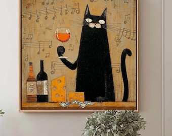 絵画。原画☆キャンバスF6【黒猫はプレゼントを持って花が咲く日を迎えに行く】 絵画。原画☆キャンバスF6【黒猫はプレゼントを持って花が咲く日