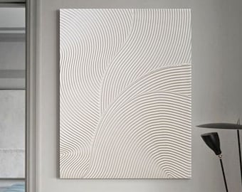 Large White 3D Textured Abstract Painting: Modern Wall Decor