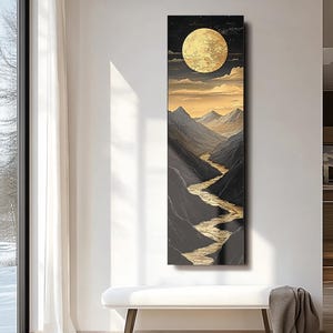 Large Landscape Tall Narrow Modern Abstract Wall Art, Long Vertical Abstract handmade painting for Office, Dining Room, Living Room