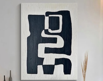 Textured Black and White Abstract Painting, Wabi Sabi Wall Art
