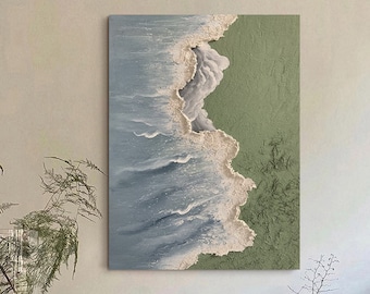 Hand-Painted Ocean Wave Oil Painting, Blue Abstract Seascape on Canvas