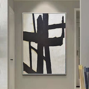 Arte de pared con pintura en blanco y negro, arte en blanco y negro, arte abstracto moderno en blanco y negro, pintura en blanco y negro, decoración de pared con textura negra
