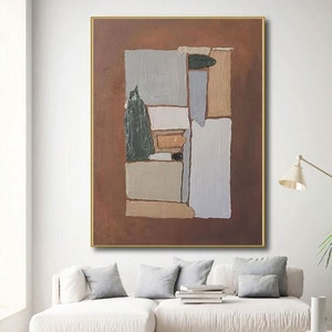 Wabi-sabi extreme poverty painting, Morandi color block thick texture painting, living room sofa custom abstract painting home wall decor