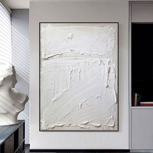 Reines weißes 3D minimalistisches Gemälde auf Leinwand Große weiße Kunst weiße 3D-Textur-Wandkunst Neutral Wabi Sabi Malerei weiße Bogen Gipsmalerei