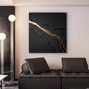 Svart och guld Wabi Sabi texturkonst: Abstrakt kanvastavla