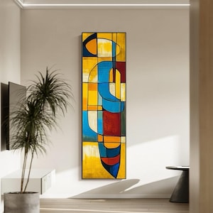 Smalle moderne abstracte muurkunst, lang verticaal abstract canvas handgemaakt olieverfschilderij voor slaapkamer- of woonkamerdecoratie