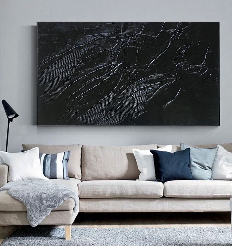 Large Black 3D Textured Painting, Minimalist Abstract Wall Art - Etsy