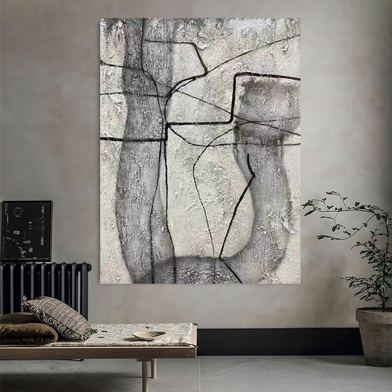 Large Black and White Painting Black and White Wall Art Black Etsy