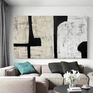 Wabi sabi Painting Wall Art Beige and Black Abstract Painting on Canvas White Texture Wall Art Contemporary Abstract Art For Living Room
