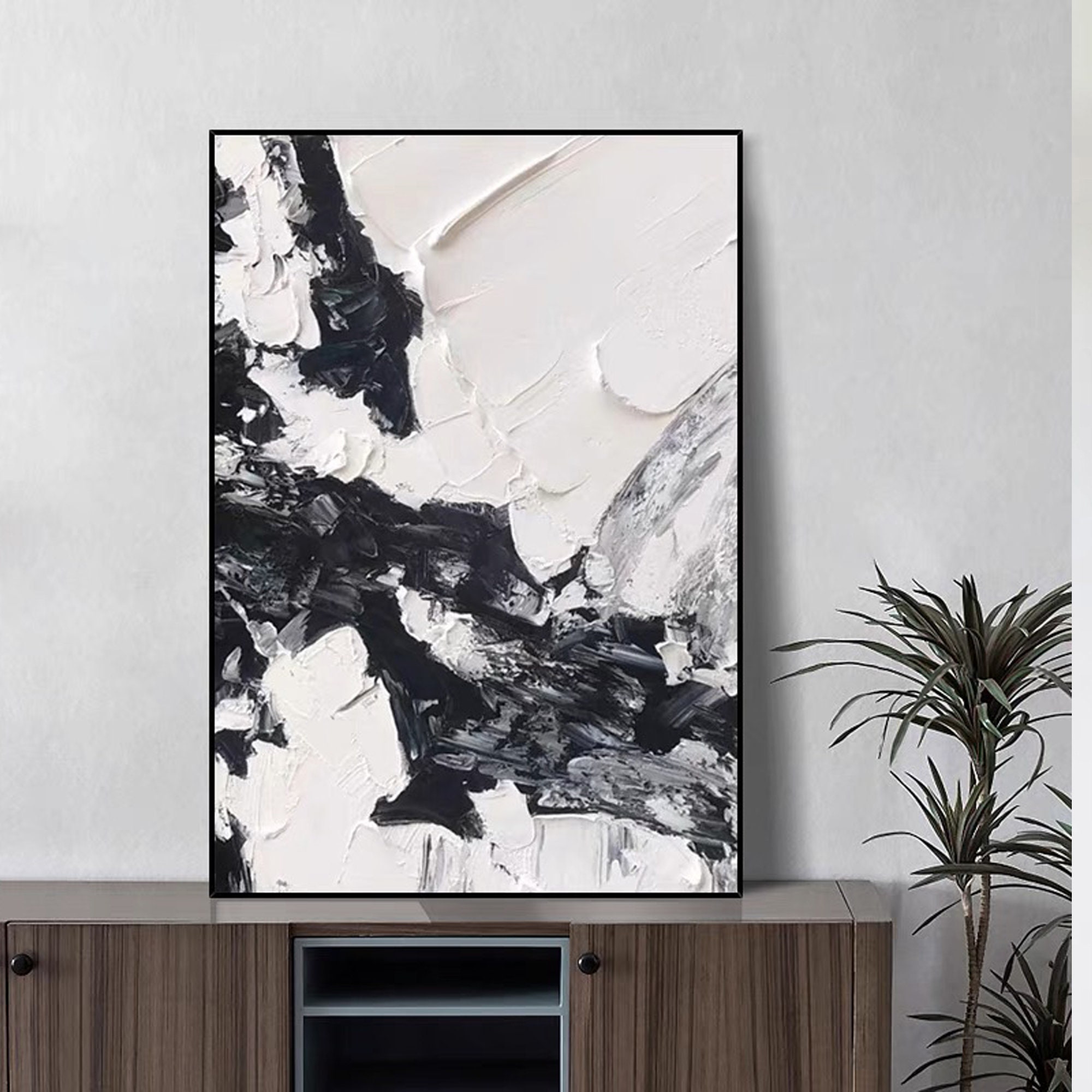 Large Black and White Abstract Art Original Textured Minimalist Canvas ...