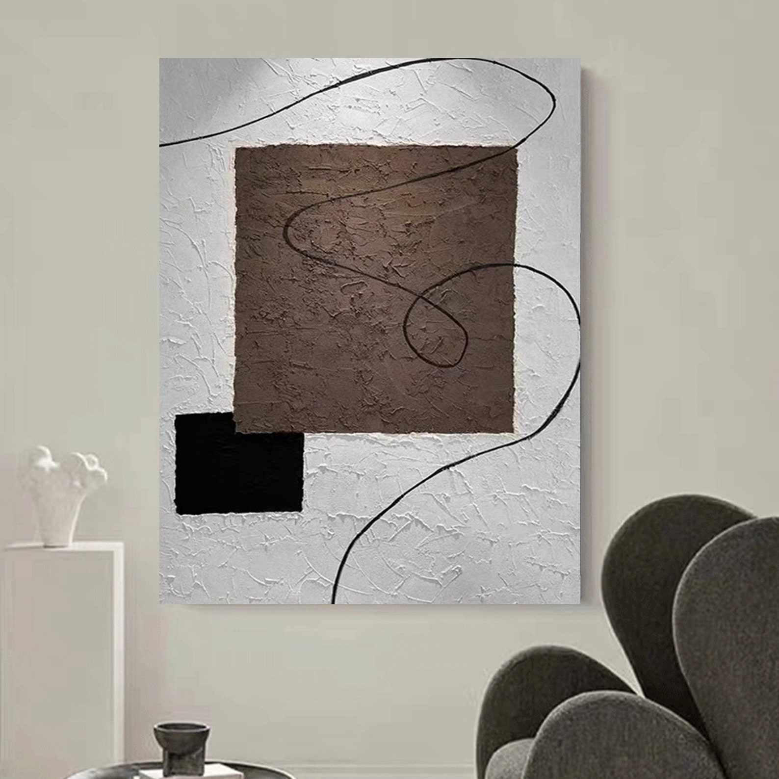 Wabi Sabi Abstract Painting: Gray, White, and Brown Minimalist Canvas ...