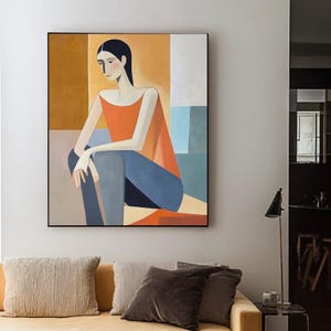 Original Thinking Lady Portrait Painting Expressive Figurative Painting Portrait Art Picasso Style Portrait Painting Figurative Art