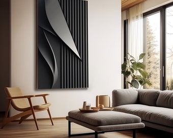 3D Black Wood Carved Wall Art: Modern Minimalist Decor