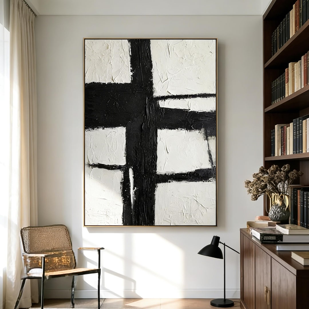 Abstract Black and White Abstract Oil Painting, Textured Wall Art, Home ...