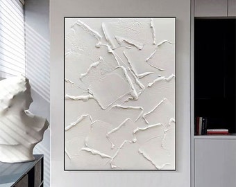 Textured White Abstract Painting, 3D Minimalist Wall Art Decor