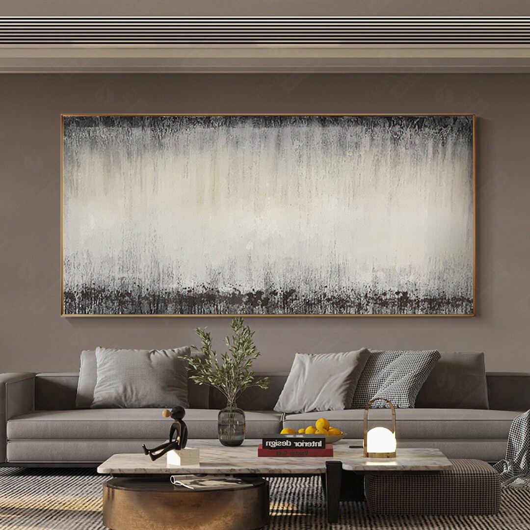 Textured Painting Wall Art Black and White Abstract Painting Black ...